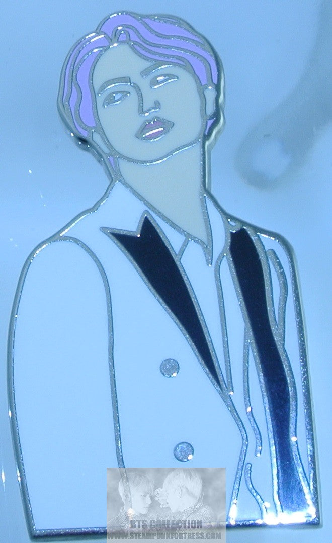 BTS ENAMEL PIN SILVER JIN KIM SEOKJIN PURPLE HAIR WHITE SUIT YOONTEEZ PINS BADGE BUTTON