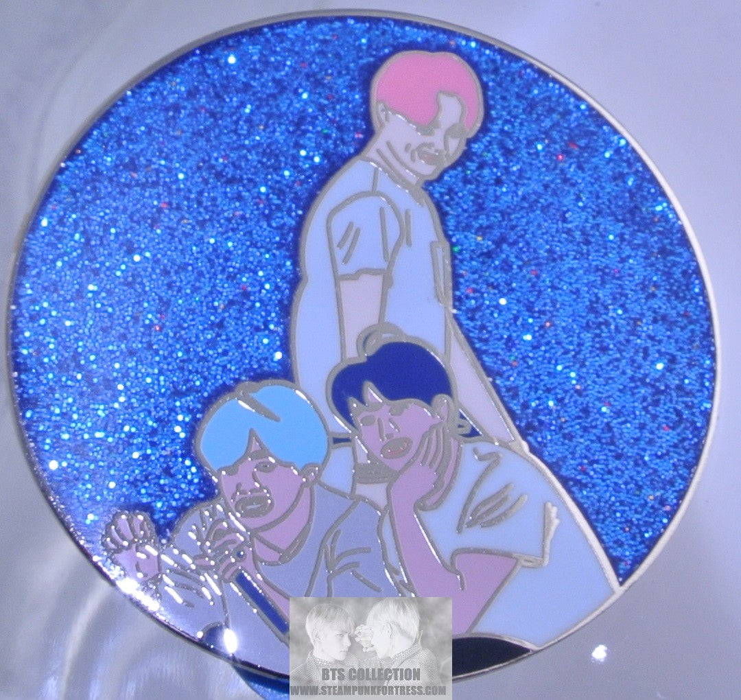 BTS ENAMEL PIN BADGE BUTTON SILVER PARK JIMIN JEON JUNGKOOK V KIM TAEHYUNG MAKNAE LINE BLUE GLITTER