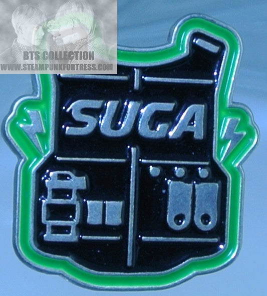 BTS ENAMEL PIN SILVER SUGA MIN YOONGI VINTAGE BLACK BULLETPROOF VEST BADGE BUTTON