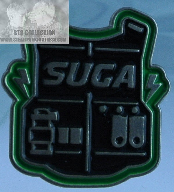 BTS ENAMEL PIN SILVER SUGA MIN YOONGI VINTAGE BLACK BULLETPROOF VEST BADGE BUTTON