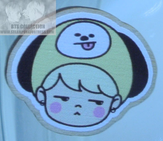 BTS WOOD PIN PARK JIMIN CHIBI BLOND HAIR CHIMMY HAT BT21 BADGE BUTTON