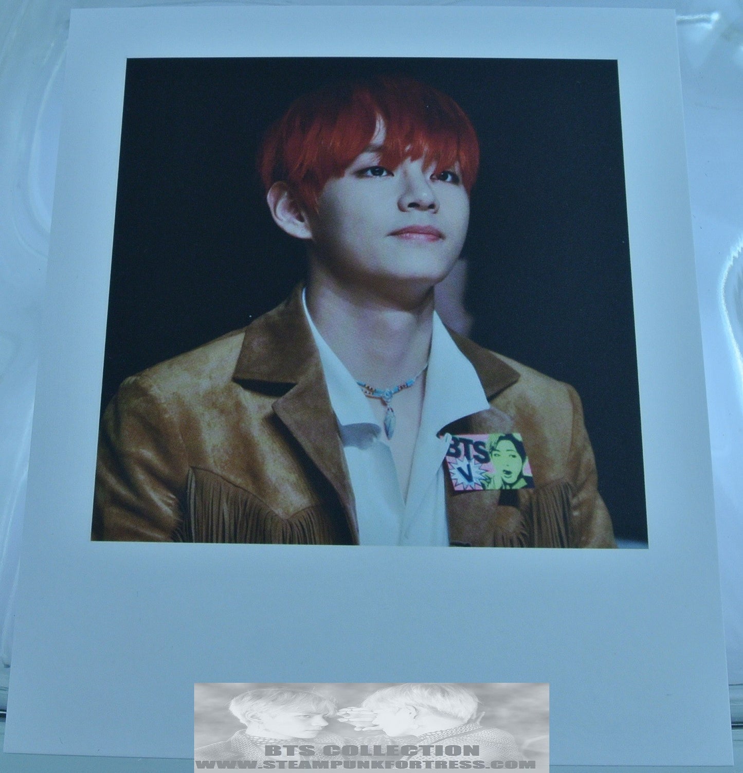 BTS V KIM TAEHYUNG POLAROID FANSITE PHOTO REVORN RED HAIR BROWN JACKET FANSIGN