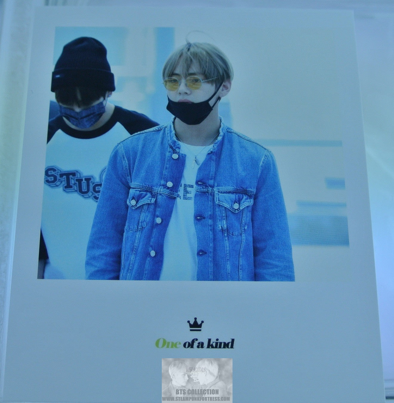 BTS POLAROID V KIM TAEHYUNG VELICITAS FANSITE ONE OF A KIND BLACK MASK DENIM JACKET PHOTO