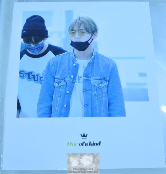 BTS POLAROID V KIM TAEHYUNG VELICITAS FANSITE ONE OF A KIND BLACK MASK DENIM JACKET PHOTO