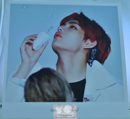 BTS POLAROID V KIM TAEHYUNG VTAC FANSITE BUBBLES FANSIGN RED HAIR COVERBOY PHOTO