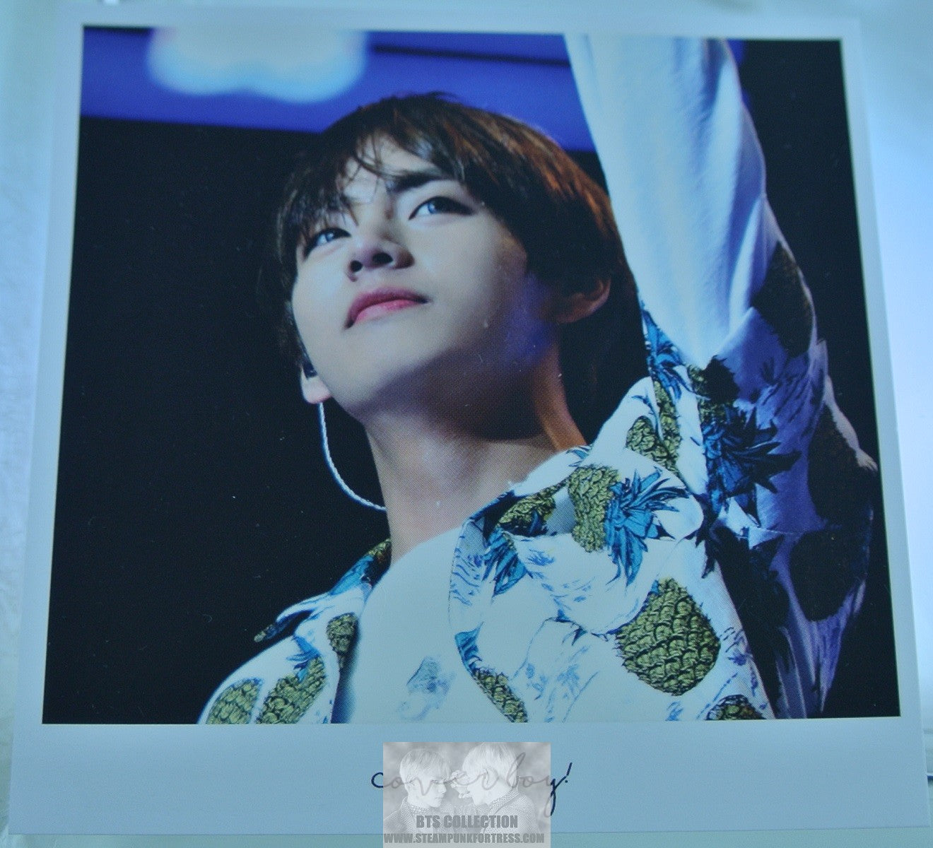 BTS POLAROID V KIM TAEHYUNG VTAC FANSITE PINEAPPLE HAWAIIAN SHIRT FANSIGN COVERBOY PHOTO