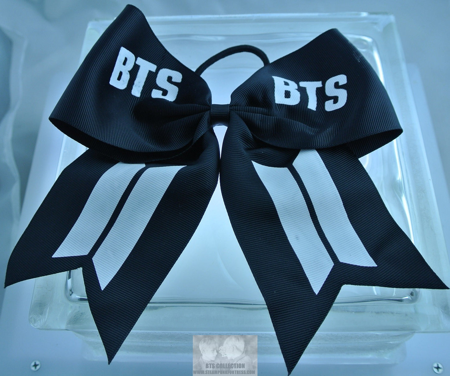 BTS PONYTAIL HOLDER GROUP BLACK BOW WHITE DOORS SMUDGE JUNGKOOK V JIMIN RM J-HOPE SUGA JIN SEAMLESS HAIR TIE