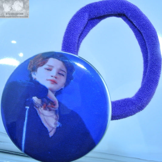 BTS BUTTON PONYTAIL HOLDER PURPLE PARK JIMIN BUSAN LEANING ON MIC STAND SEAMLESS HAIR TIE