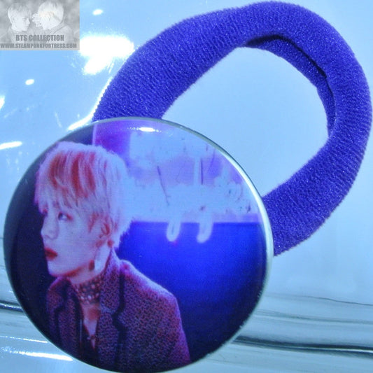 BTS BUTTON PONYTAIL HOLDER PURPLE V KIM TAEHYUNG WINGS SUIT NEON SIDE SEAMLESS HAIR TIE
