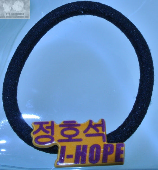 BTS PONYTAIL HOLDER J-HOPE JUNG HOSEOK HOBI NAME HANGUL ENGLISH CHARM SEAMLESS HAIR TIE