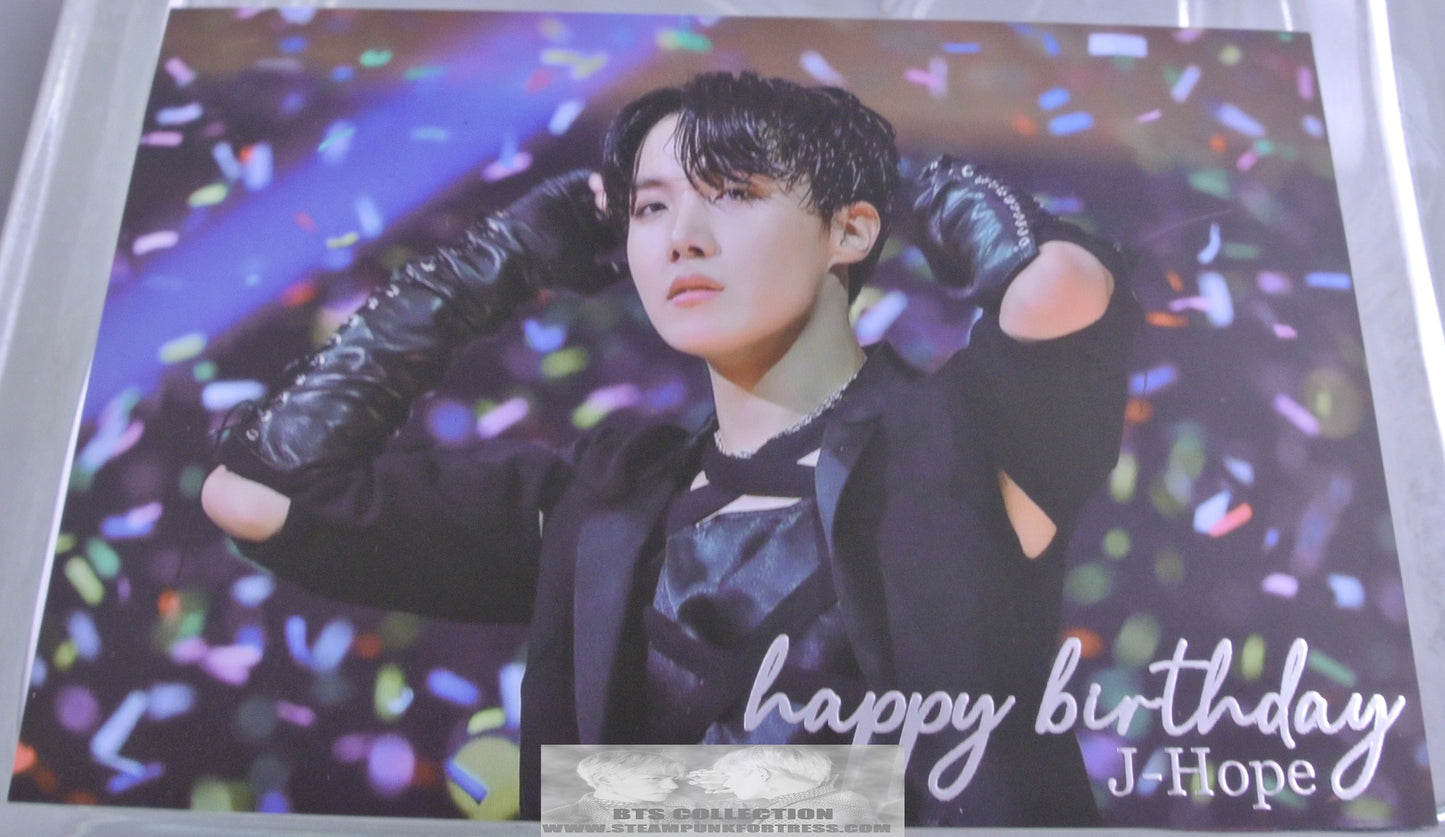 BTS POSTCARD J-HOPE JUNG HOSEOK HAPPY BIRTHDAY FANSITE BLACK LEATHER GLOVES