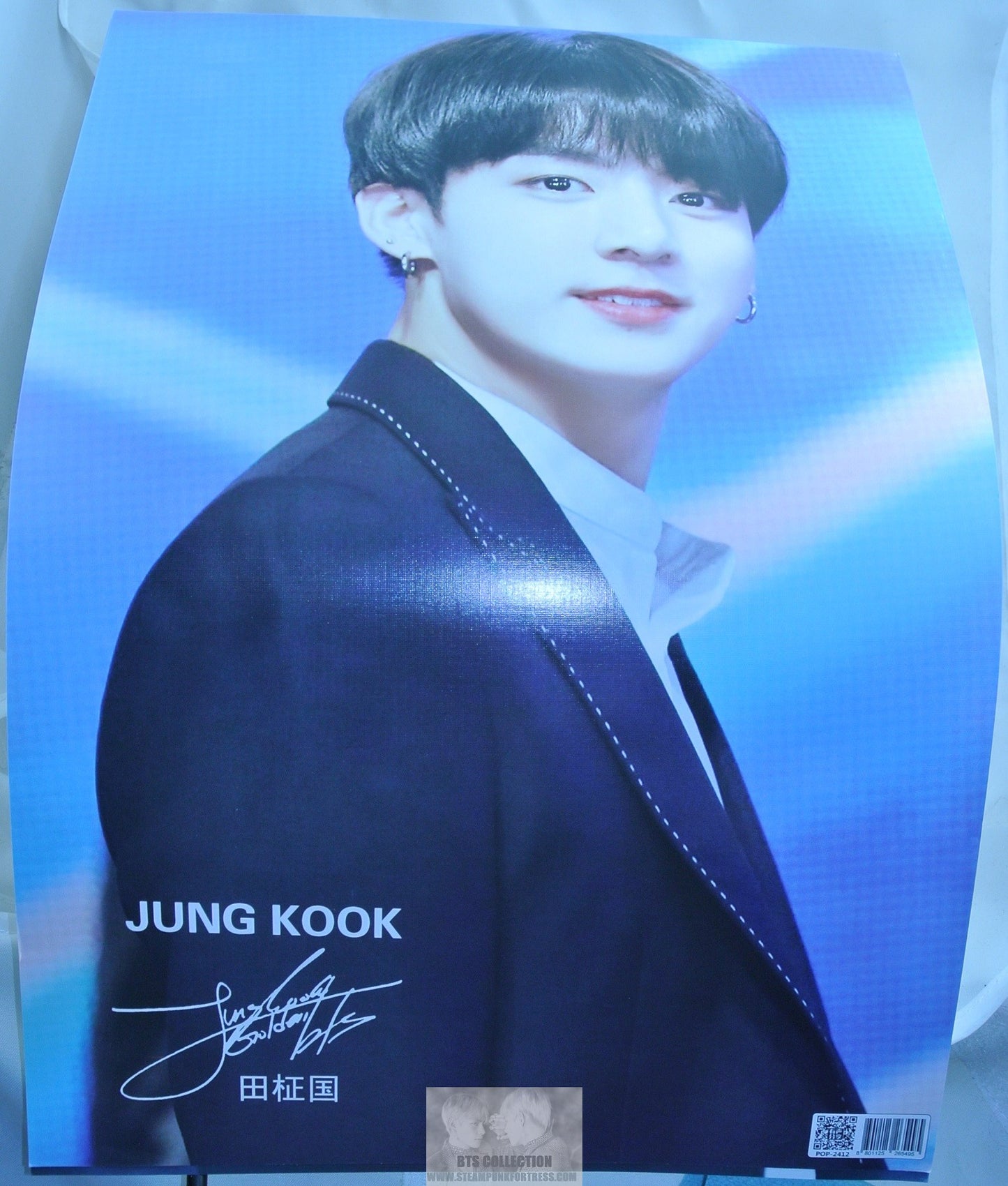 BTS POSTER MINI JEON JUNGKOOK BLACK SUIT WHITE SHIRT BLUE BACKGROUND PROFILE NEW 11" X 16"