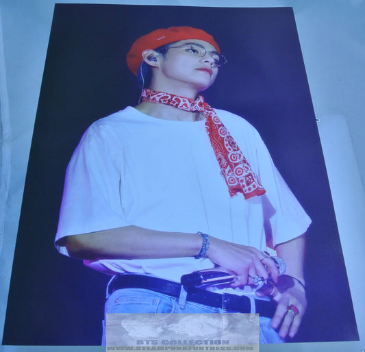 BTS V KIM TAEHYUNG FANSITE DEAR MY HEART POSTER RED BERET GLASSES LOVE YOURSELF WORLD TOUR
