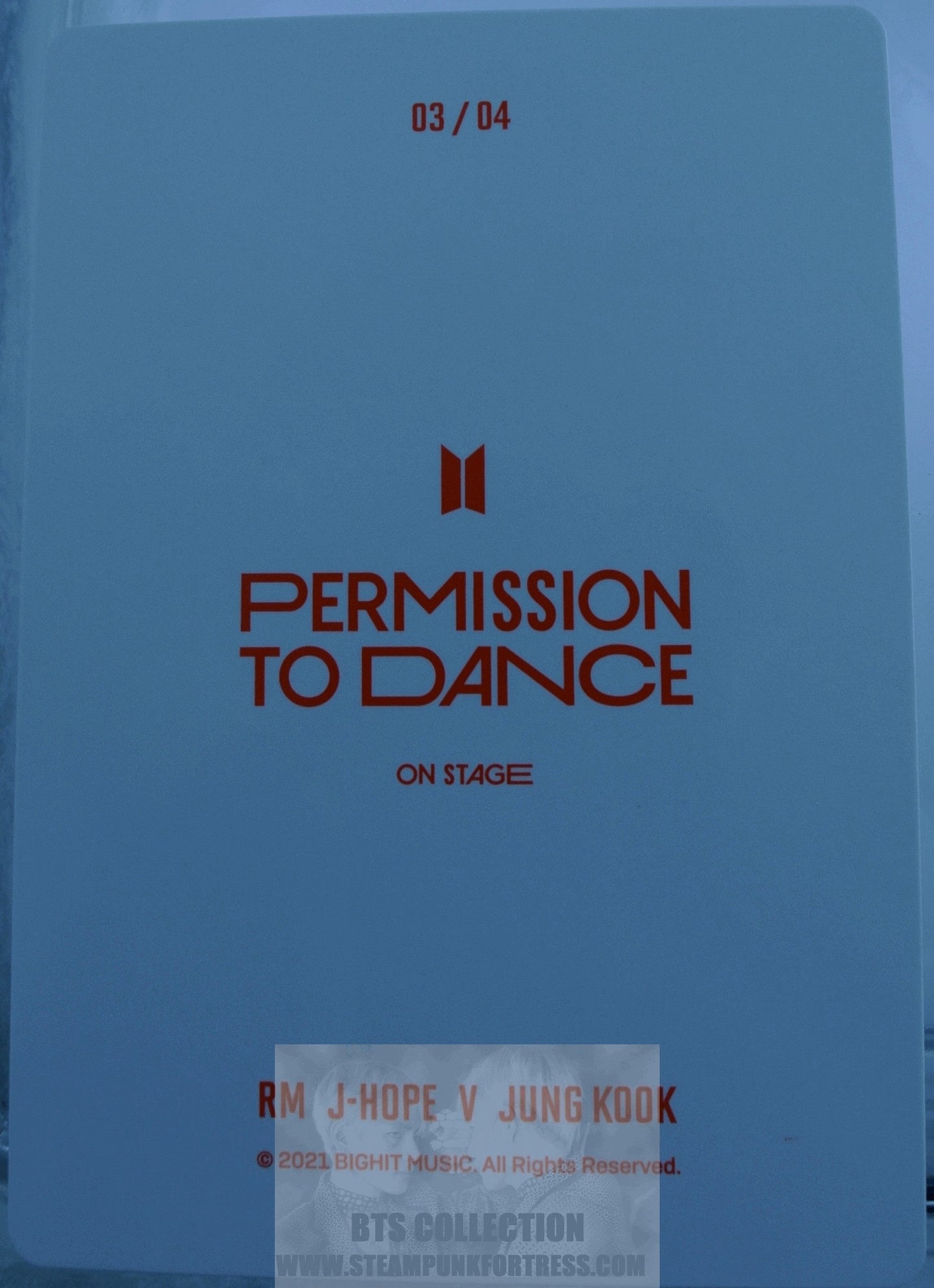 BTS PERMISSION TO DANCE ON STAGE PTD JUNGKOOK JEON V KIM TAEHYUNG JHOPE JUNG HOSEOK RM KIM NAMJOON 2021 PHOTOCARD PHOTO CARD #3 OF 4 NEW OFFICIAL MERCHANDISE