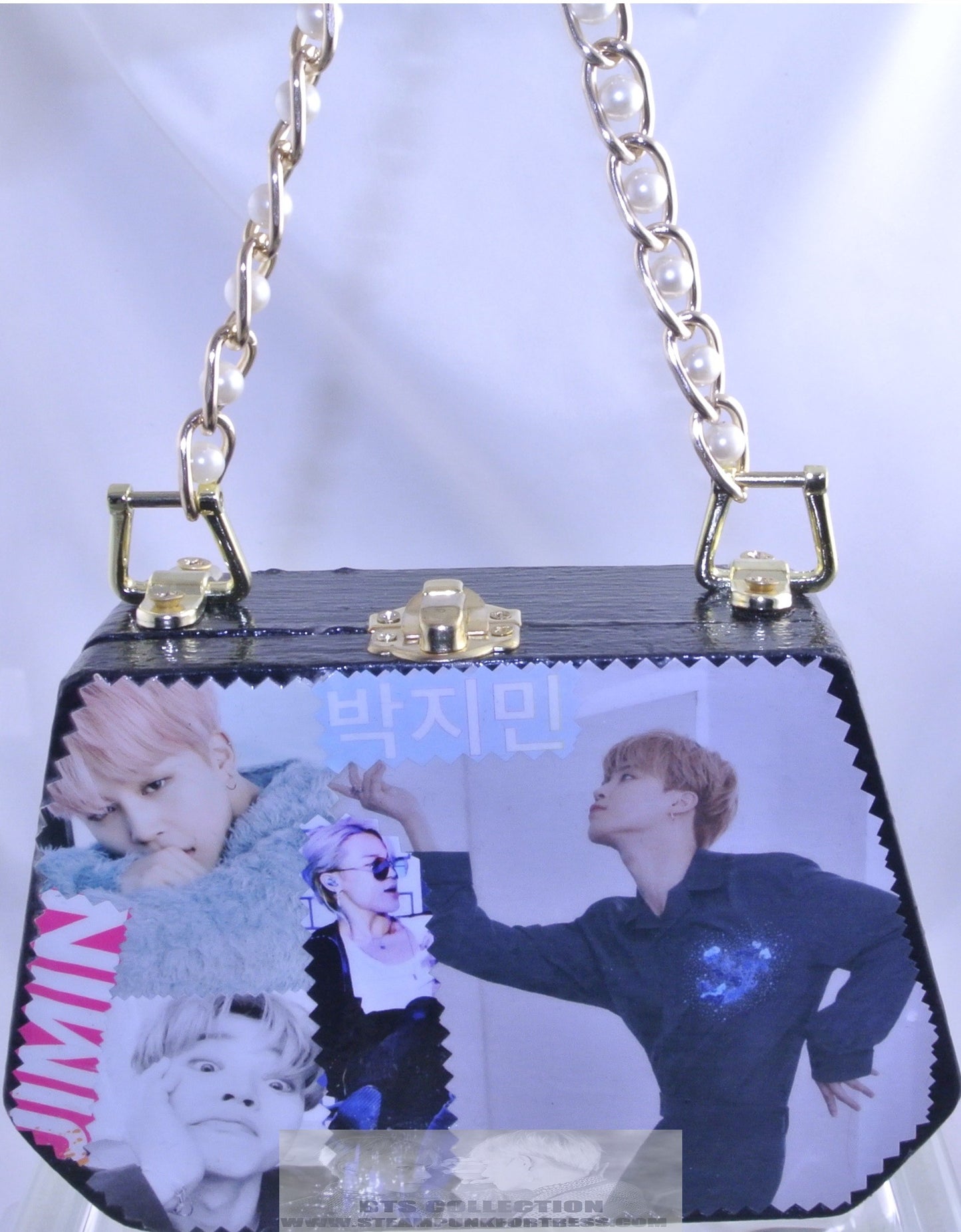 BTS PARK JIMIN CIGAR BOX PURSE FAKE LOVE ROLLING STONE SERENDIPITY GOLD PEARL CHAIN