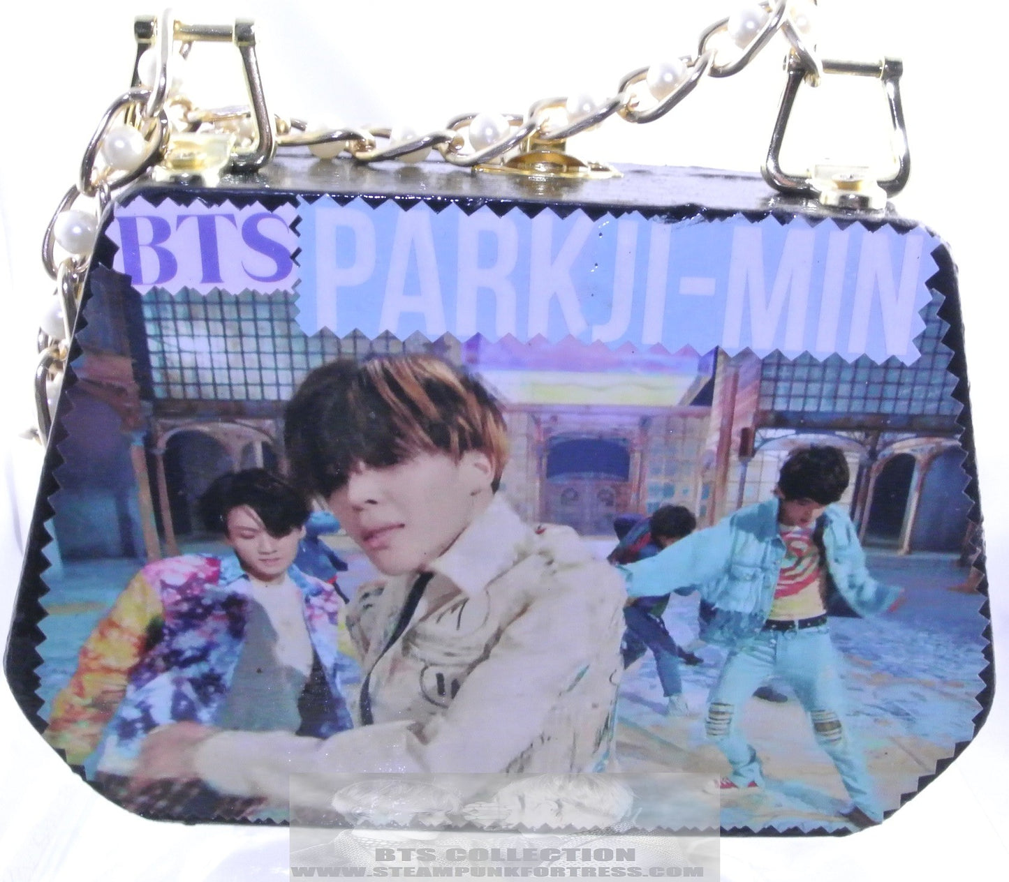 BTS PARK JIMIN CIGAR BOX PURSE FAKE LOVE ROLLING STONE SERENDIPITY GOLD PEARL CHAIN