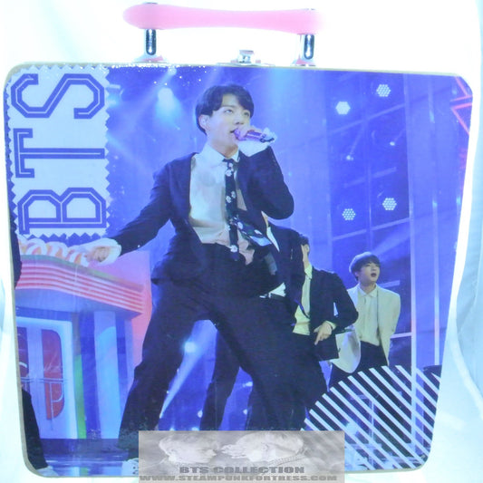 BTS CIGAR BOX PURSE JEON JUNGKOOK BOY WITH LUV STRIPES PINK LUCITE HANDLE GLITTER INSIDE