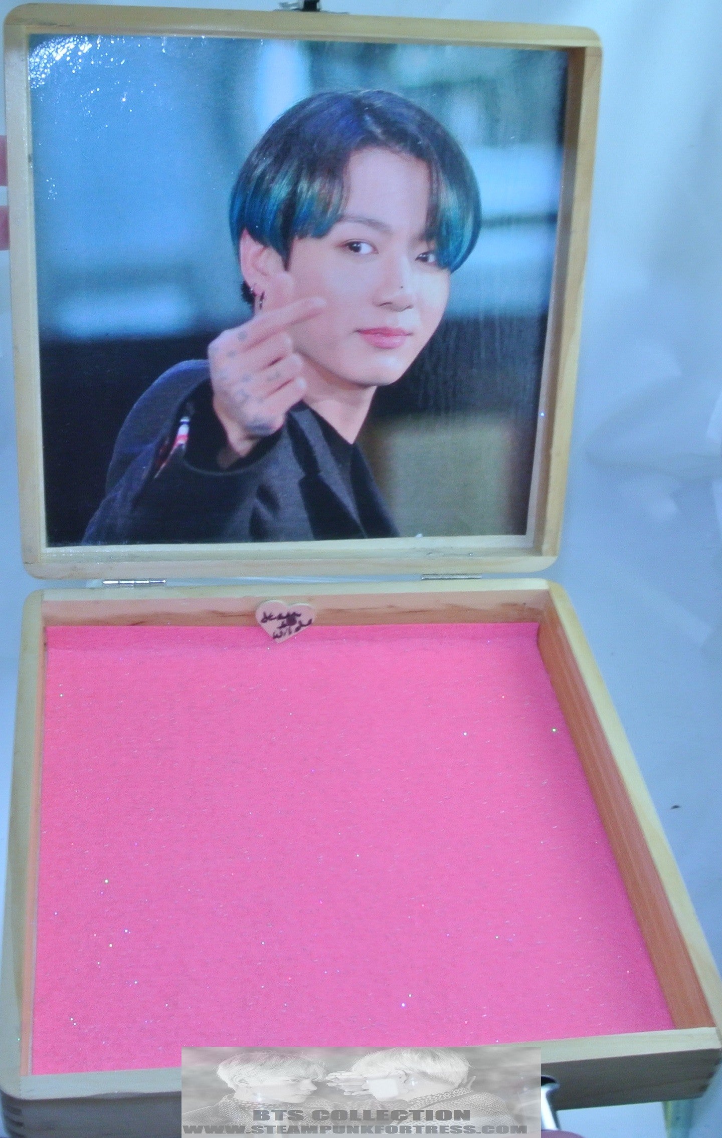 BTS CIGAR BOX PURSE JEON JUNGKOOK BOY WITH LUV STRIPES PINK LUCITE HANDLE GLITTER INSIDE