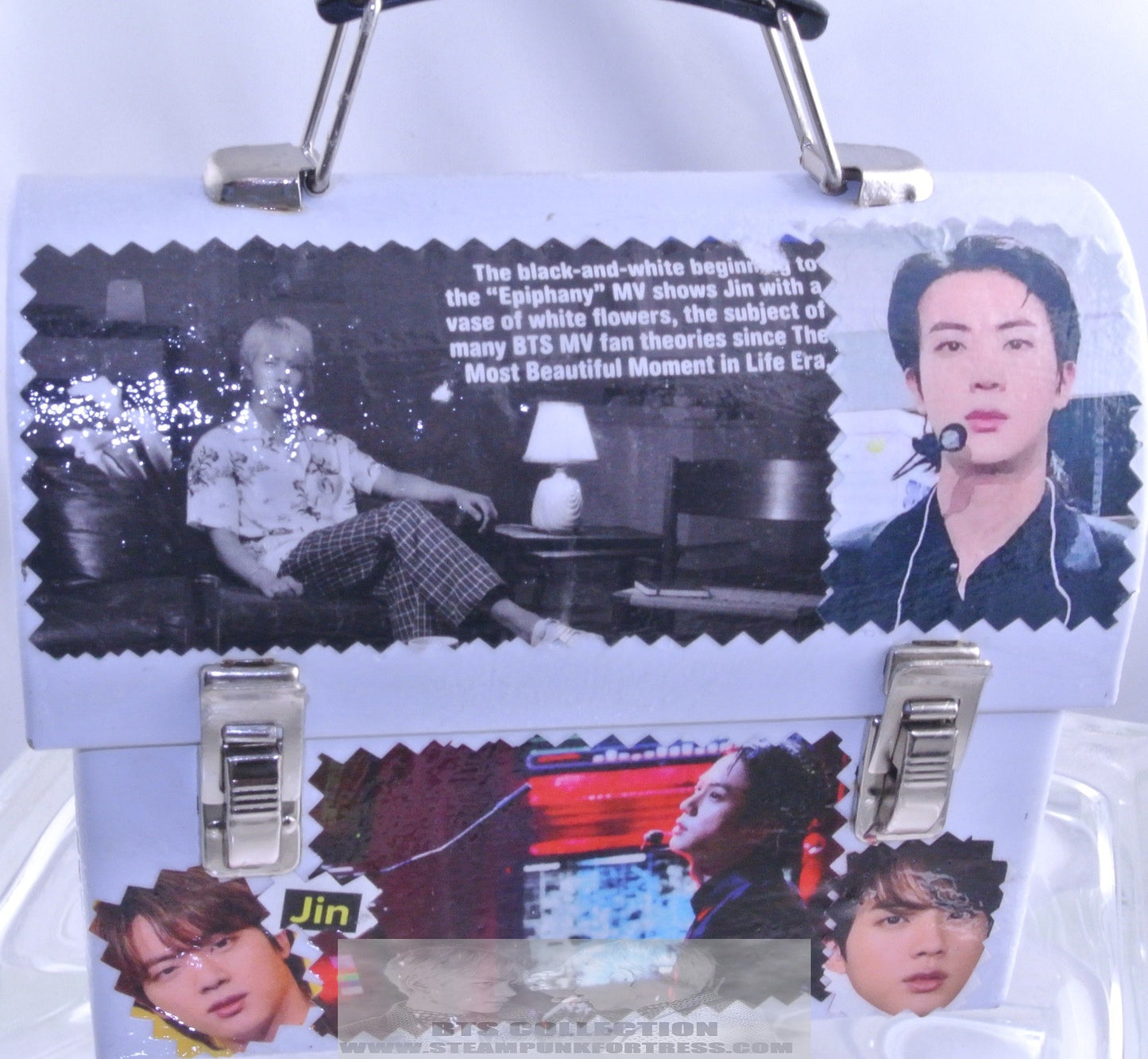 BTS KIM SEOKJIN JIN WHITE METAL BOX BAG PURSE LUNCHBOX EPIPHANY ASTRONAUT THEME