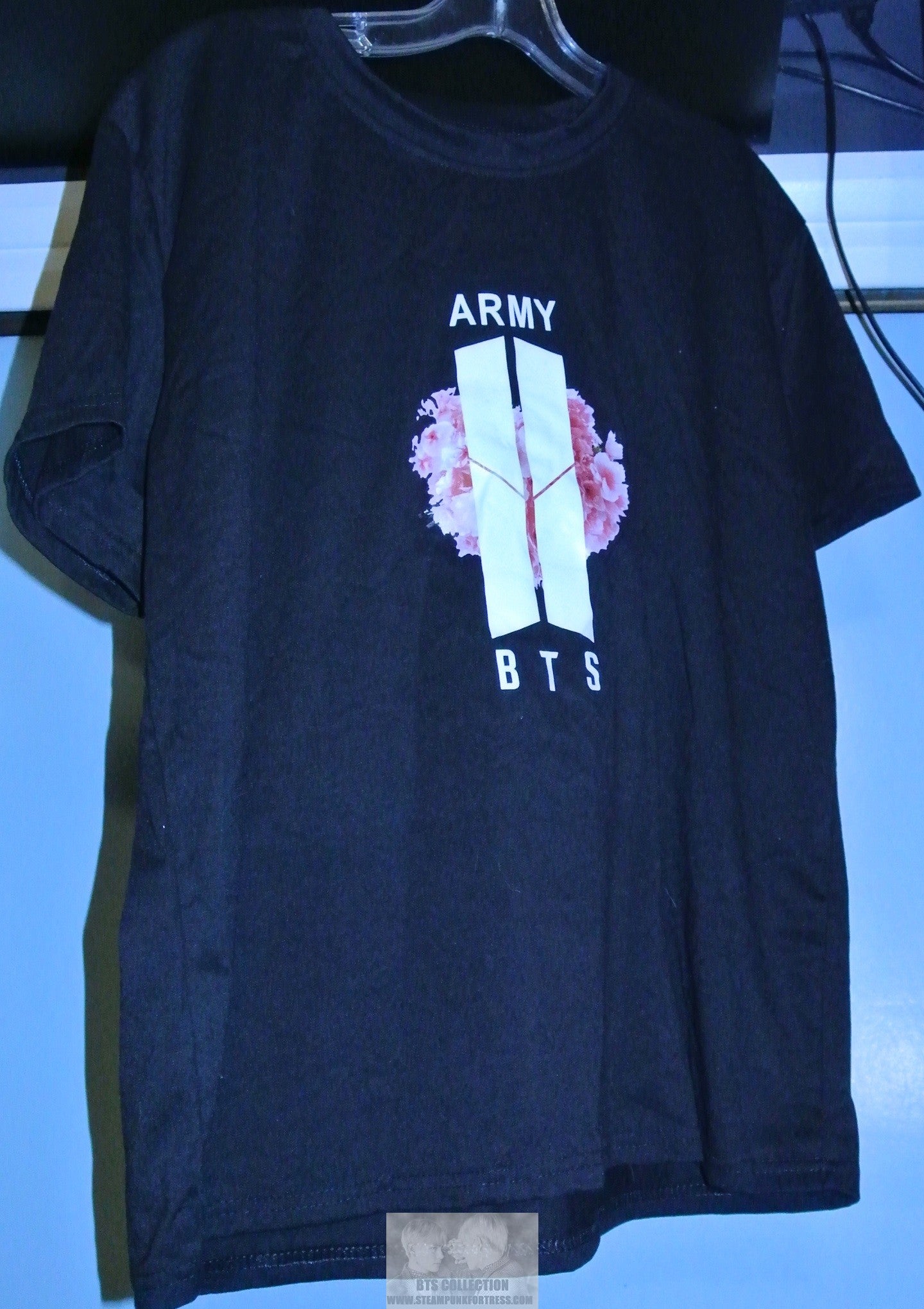 BTS SHIRT BLACK LARGE XL ARMY BTS DOORS WHITE PINK FLOWER JUNGKOOK V JIMIN RM J-HOPE SUGA JIN