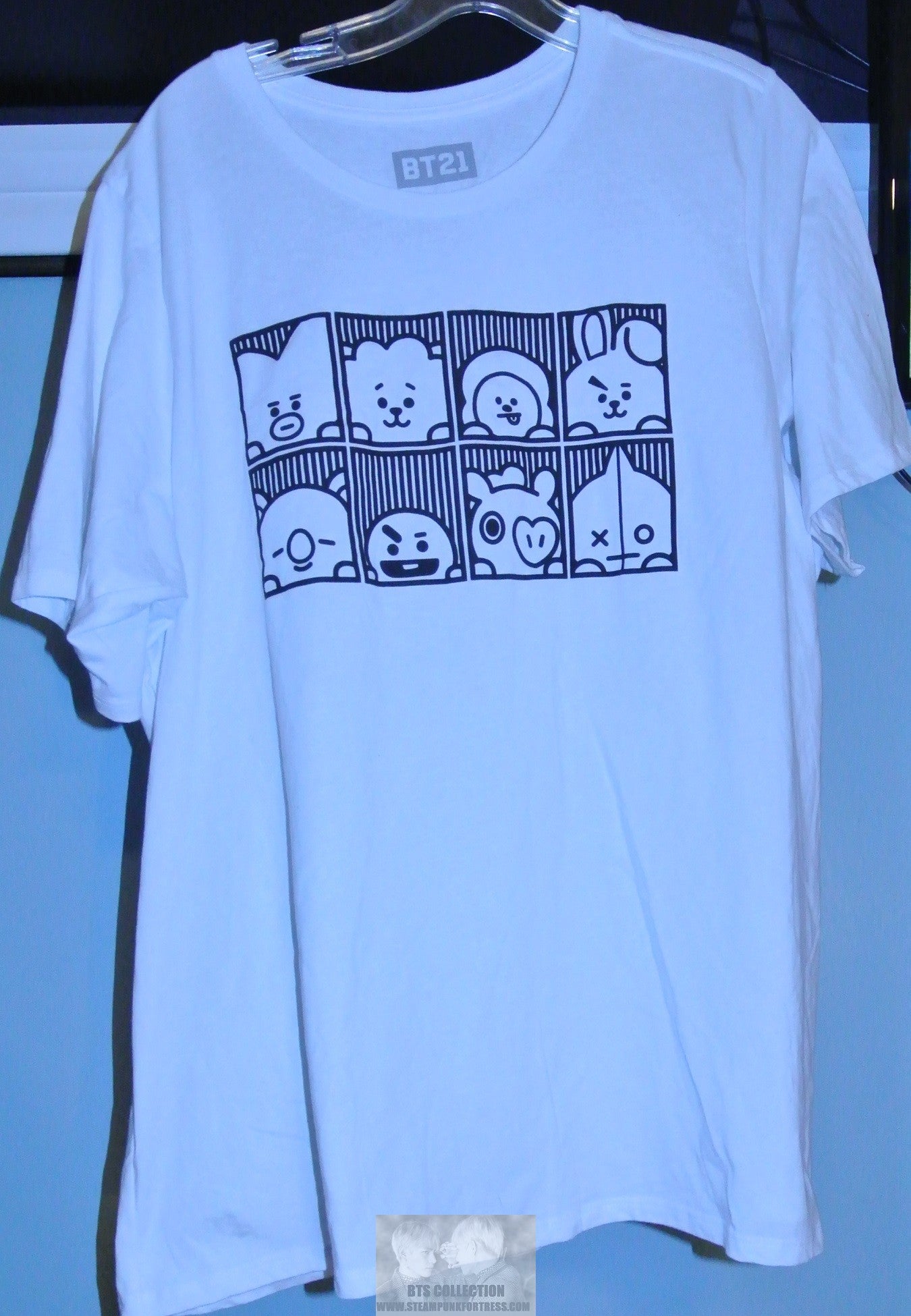 BTS SHIRT WHITE 2XL 3XL BT21 NEW OFFICIAL BLACK SQUARES COOKY TATA CHIMMY KOYA MANG SHOOKY RJ JUNGKOOK V JIMIN RM J-HOPE SUGA JIN