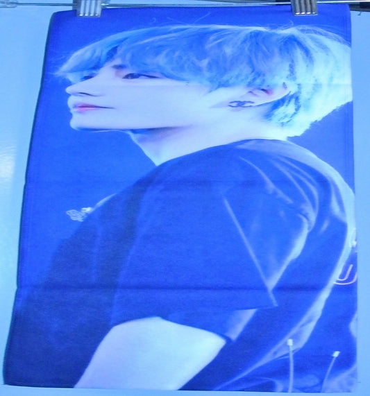 BTS SLOGAN FABRIC V KIM TAEHYUNG TAE-HYUNG BLUE HAIR PROFILE LOVE YOURSELF VMIN FANSITE SLOGAN BANNER LIMITED EDITION