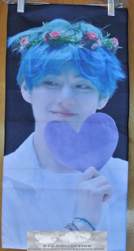 BTS SLOGAN FABRIC V KIM TAEHYUNG BLUE HAIR PURPLE HEART FANSIGN DOUBLE WIDE FANSITE SLOGAN BANNER LIMITED EDITION