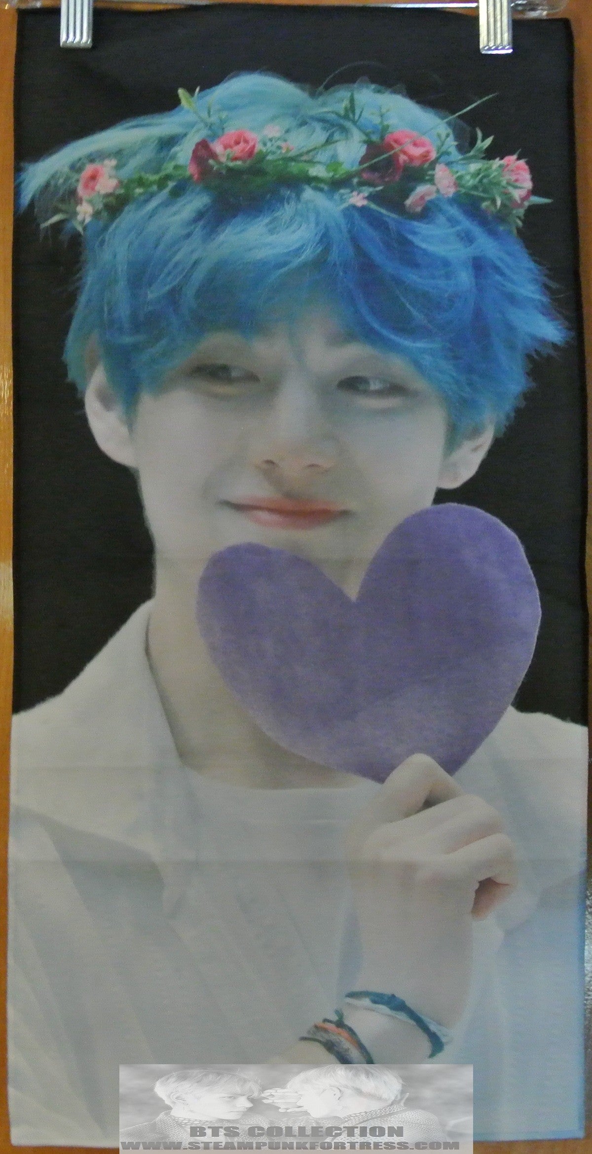 BTS SLOGAN FABRIC V KIM TAEHYUNG BLUE HAIR PURPLE HEART FANSIGN DOUBLE WIDE FANSITE SLOGAN BANNER LIMITED EDITION