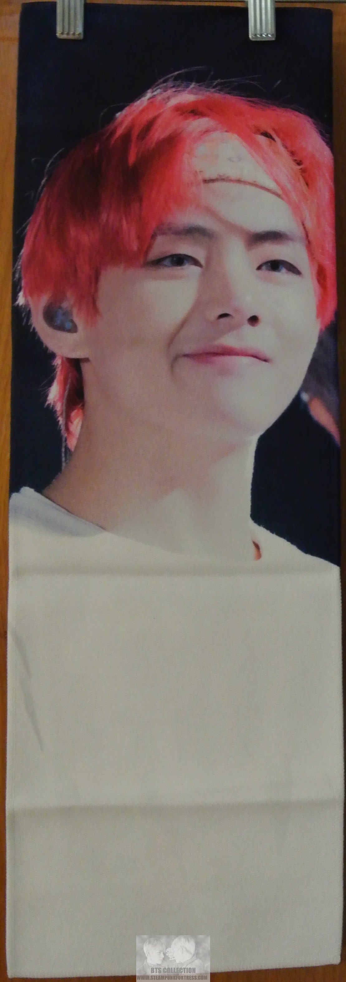 BTS SLOGAN FABRIC V KIM TAEHYUNG RED HAIR BANDANA TATA FANSITE SLOGAN BANNER LIMITED EDITION