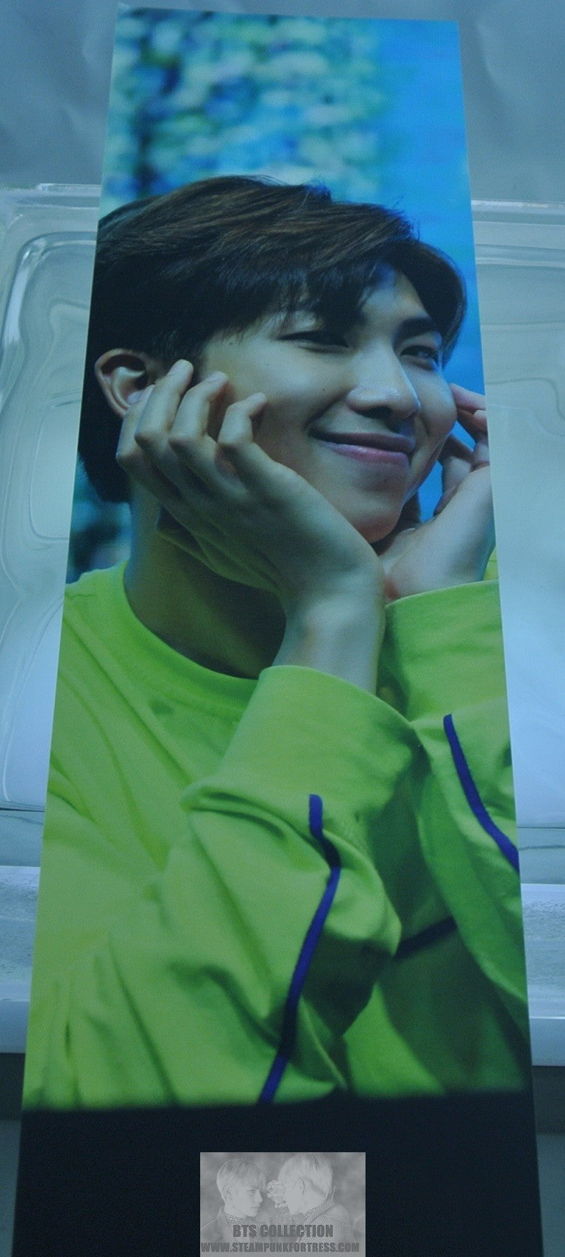 BTS SLOGAN RM KIM NAMJOON YELLOW GREEN SHIRT FANSIGN SMILE LIMITED EDITION BANNER SIGN