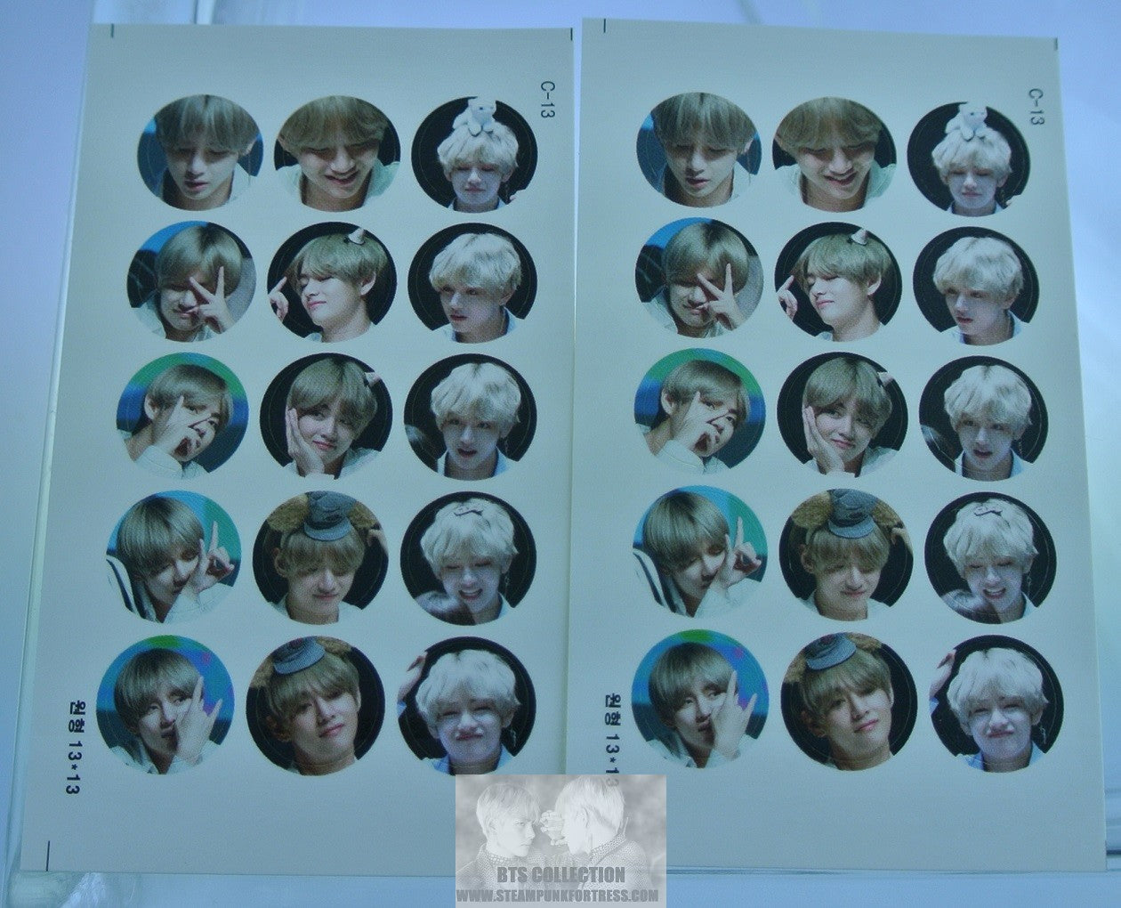 BTS STICKER V KIM TAEHYUNG 2 SHEETS ROUND 30 STICKERSVIA FANSITE ONCE IN A VLUE MOON