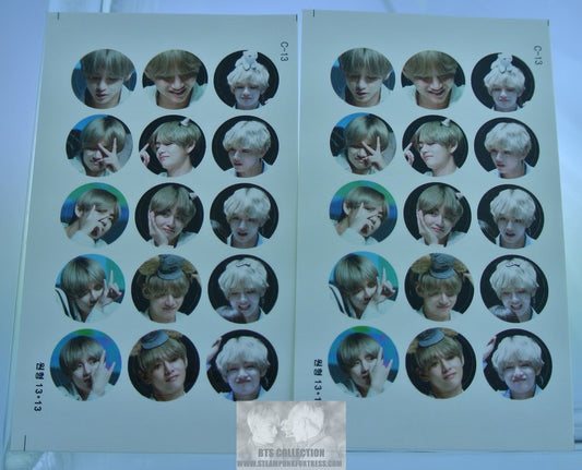 BTS STICKER V KIM TAEHYUNG 2 SHEETS ROUND 30 STICKERSVIA FANSITE ONCE IN A VLUE MOON