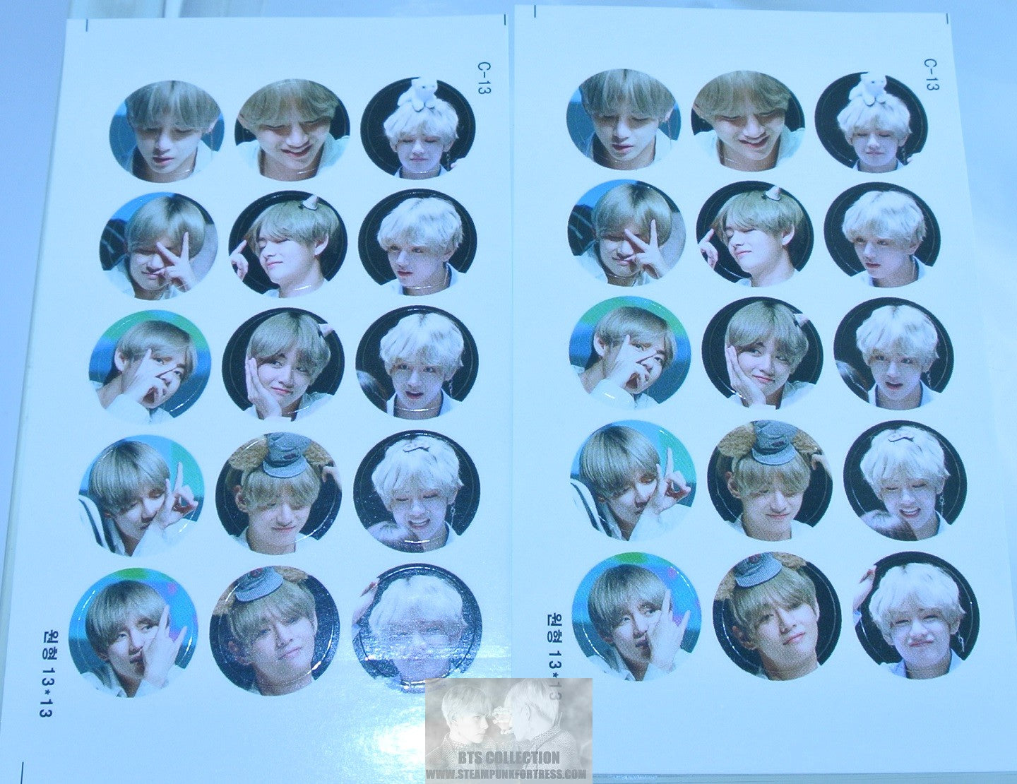 BTS STICKER V KIM TAEHYUNG 2 SHEETS ROUND 30 STICKERSVIA FANSITE ONCE IN A VLUE MOON