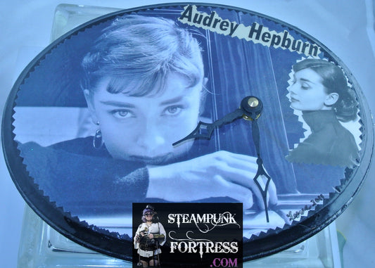 AUDREY HEPBURN OVAL WOOD CLOCK BLACK AND WHITE PHOTOS SOULFUL
