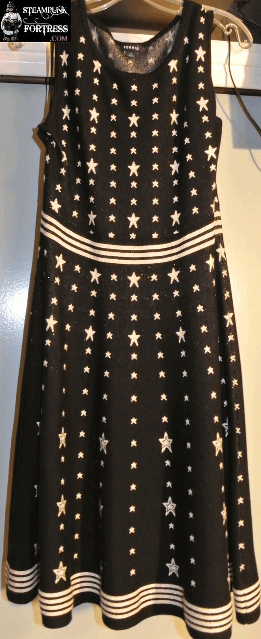 TORRID BLACK WHITE STARS SKATER SLEEVELESS DRESS NWOT SIZE 1 XL EXTRA LARGE STRETCHY FABRIC