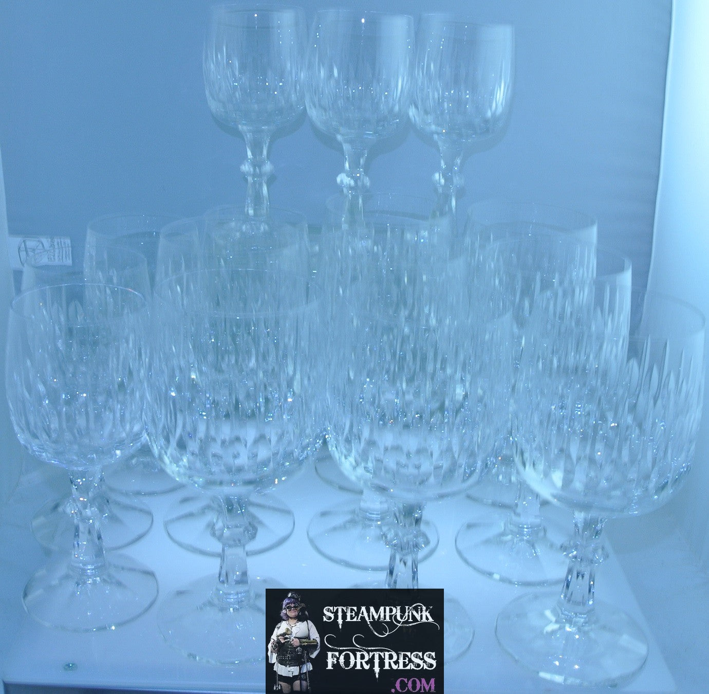 GLASSWARE CRYSTAL GLASSES 15 LARGE SMALL SET MID CENTURY MODERN