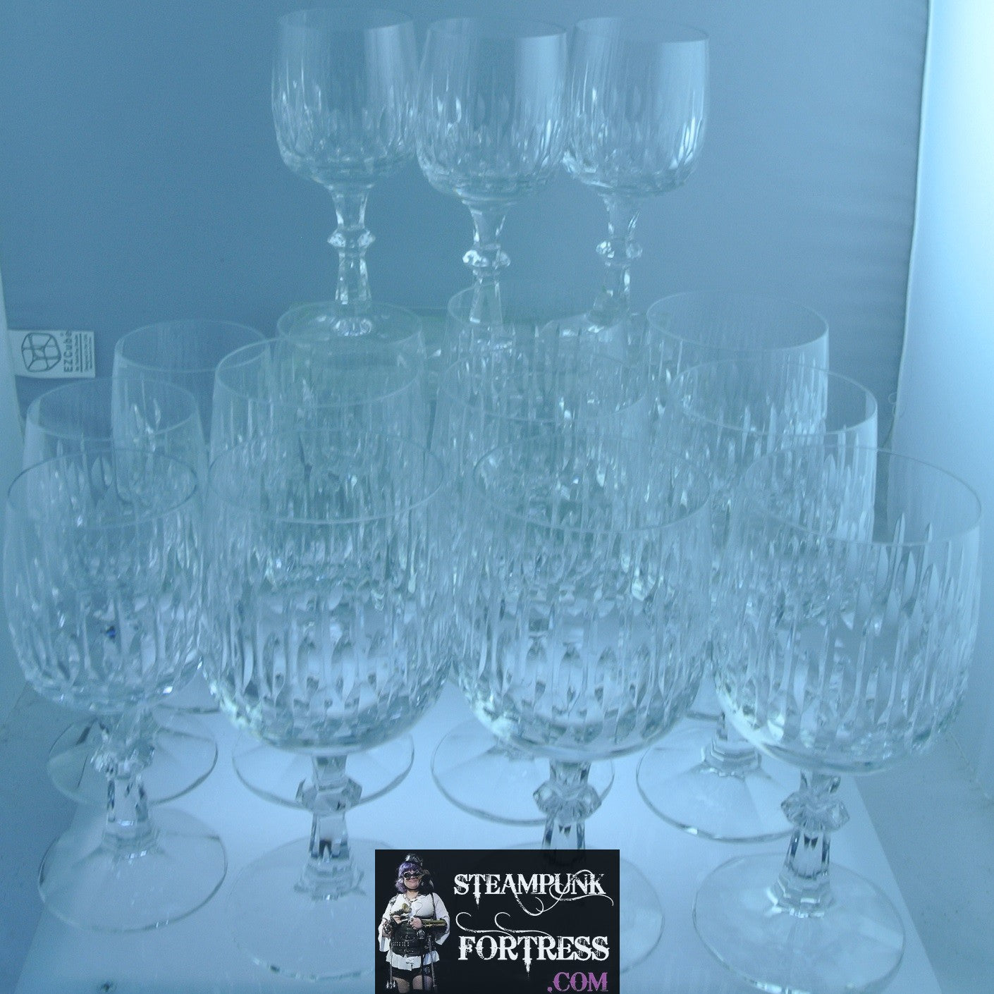 GLASSWARE CRYSTAL GLASSES 15 LARGE SMALL SET MID CENTURY MODERN