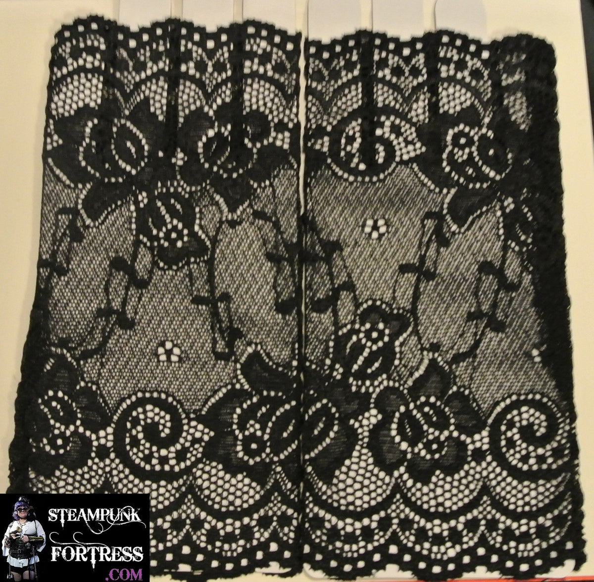 BLACK WRIST LENGTH LACE FINGERLESS GLOVES 80S COSPLAY COSTUME HALLOWEEN- MASS PRODUCED