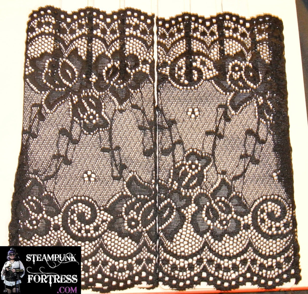 BLACK WRIST LENGTH LACE FINGERLESS GLOVES 80S COSPLAY COSTUME HALLOWEEN- MASS PRODUCED
