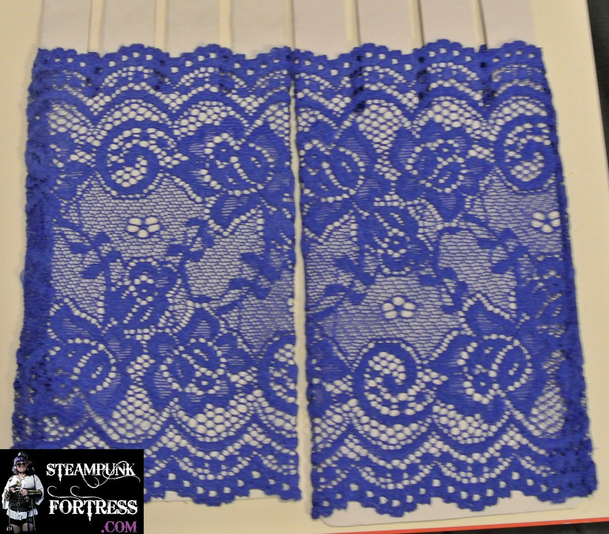 BLUE MEDIUM WRIST LENGTH LACE FINGERLESS GLOVES 80S COSPLAY COSTUME HALLOWEEN- MASS PRODUCED