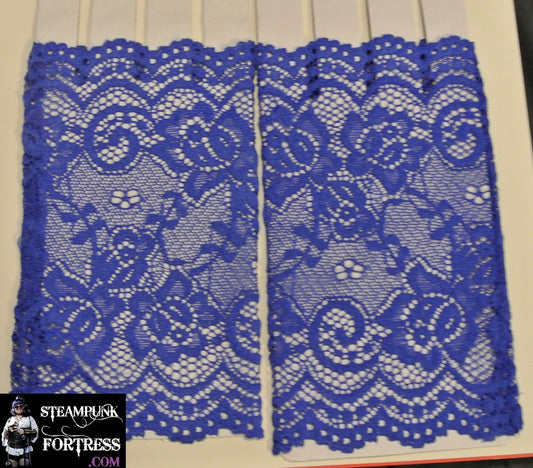 BLUE MEDIUM WRIST LENGTH LACE FINGERLESS GLOVES 80S COSPLAY COSTUME HALLOWEEN- MASS PRODUCED