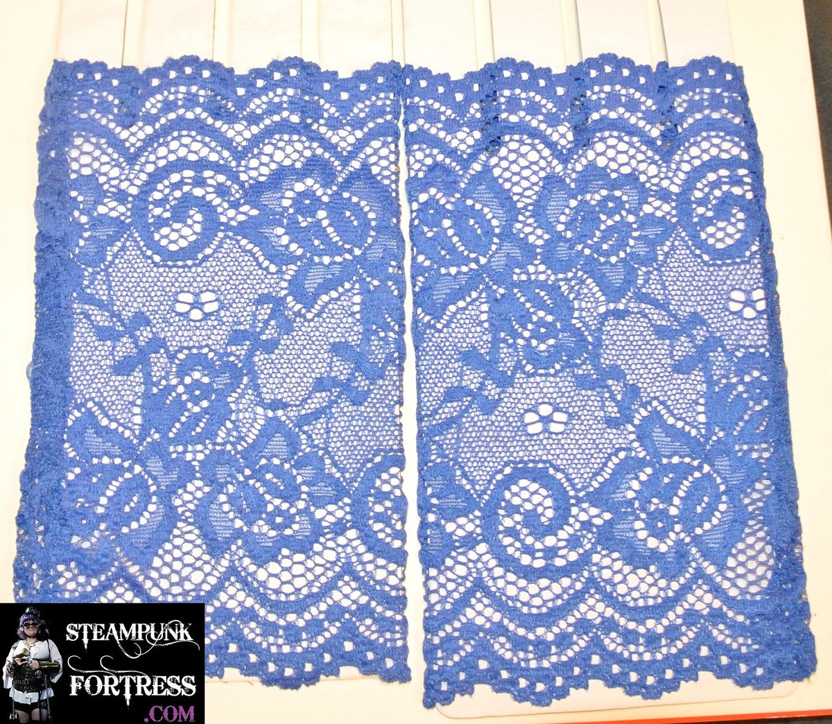 BLUE MEDIUM WRIST LENGTH LACE FINGERLESS GLOVES 80S COSPLAY COSTUME HALLOWEEN- MASS PRODUCED