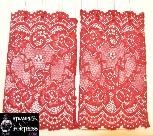RED WRIST LENGTH LACE FINGERLESS GLOVES 80S COSPLAY COSTUME HALLOWEEN- MASS PRODUCED
