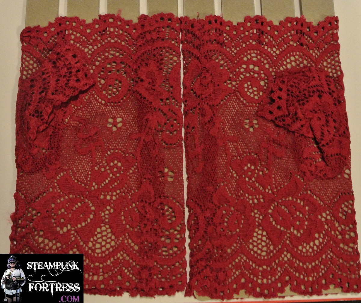 RED WRIST LENGTH LACE FINGERLESS GLOVES 80S COSPLAY COSTUME HALLOWEEN- MASS PRODUCED