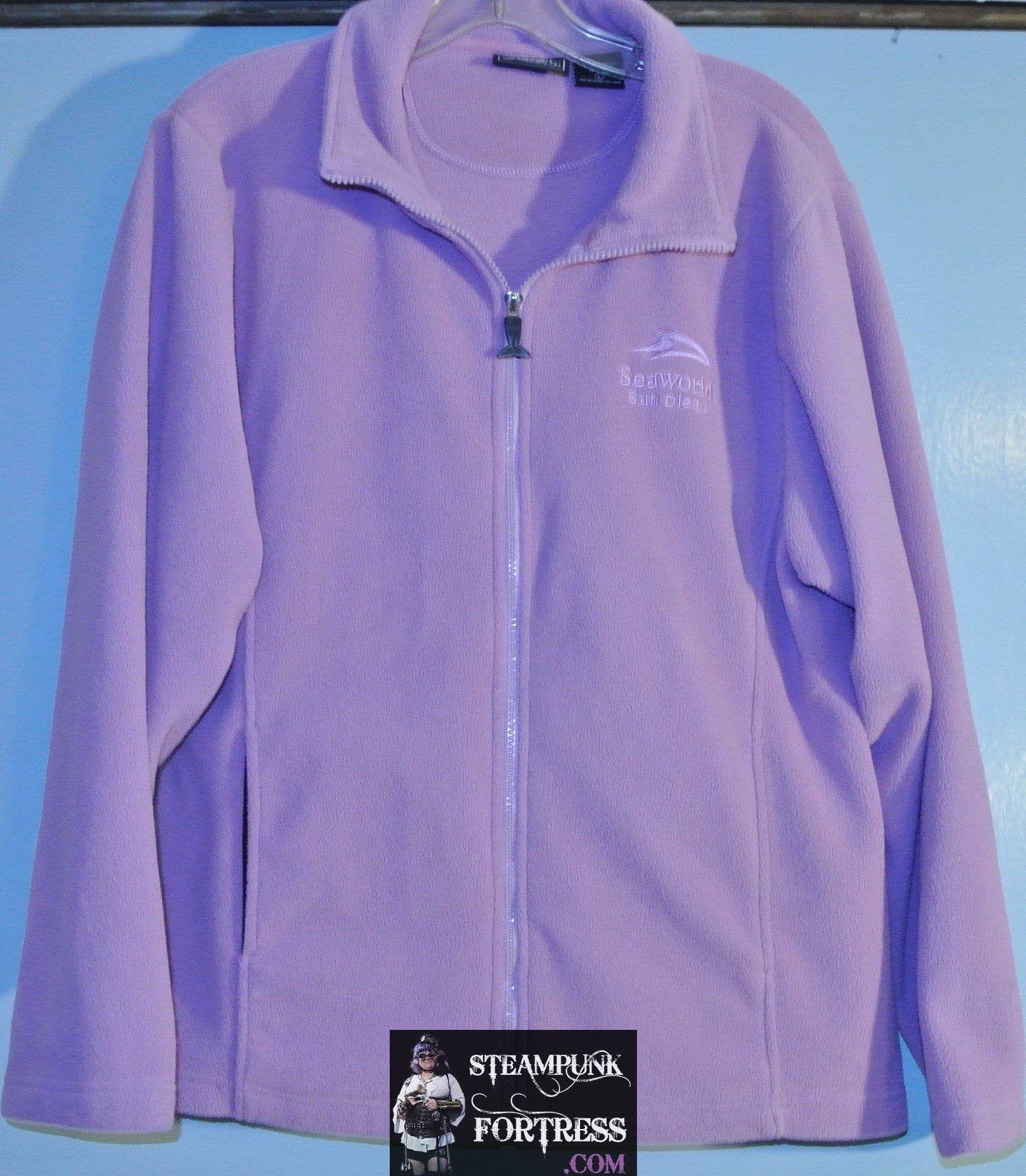 JACKET COAT PURPLE LAVENDER SEAWORLD ZIP FRONT LARGE WHALE ZIPPER 2 POCKETS