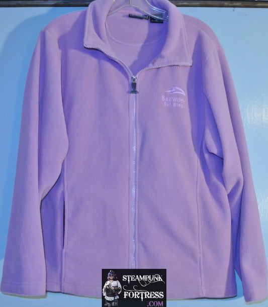 JACKET COAT PURPLE LAVENDER SEAWORLD ZIP FRONT LARGE WHALE ZIPPER 2 POCKETS