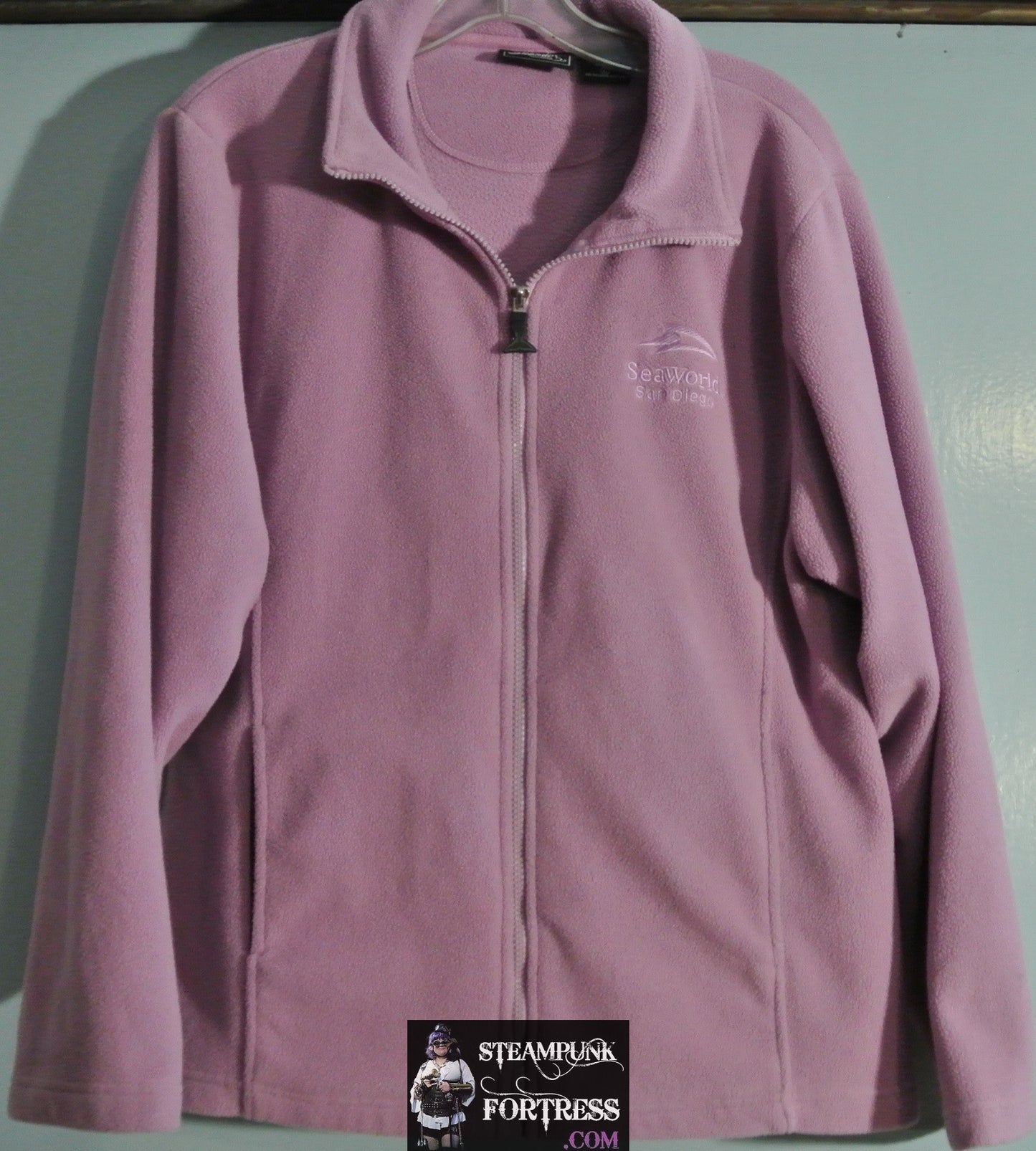 JACKET COAT PURPLE LAVENDER SEAWORLD ZIP FRONT LARGE WHALE ZIPPER 2 POCKETS