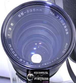 VINTAGE VIVITAR TELEPHOTO LENS 3.5 55MM-135 MM FOR NIKON F SERIES CAMERA 62MM UV HAZE FILTER BLACK LEATHER CASE
