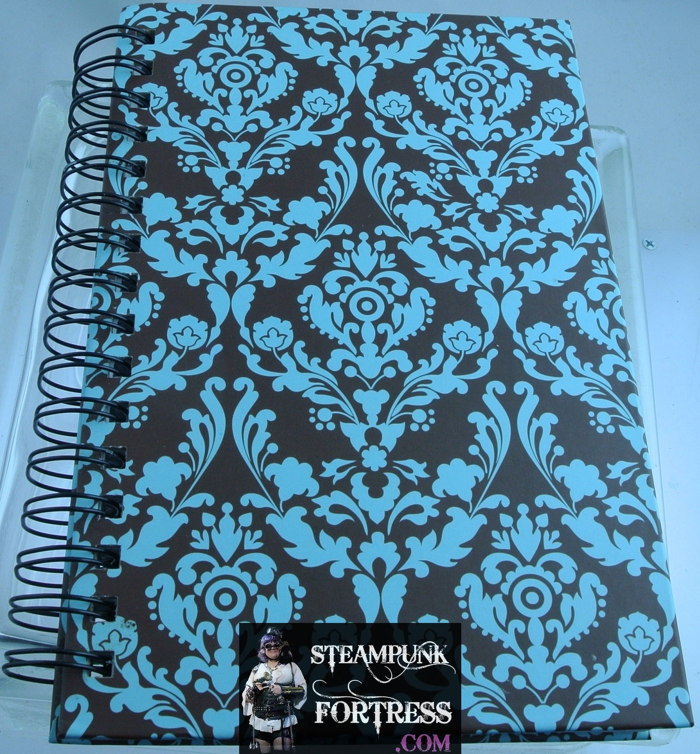 NOTEBOOK SPIRAL HARDCOVER BLUE BROWN PAISLEY 190 LINED PAGES TOTAL