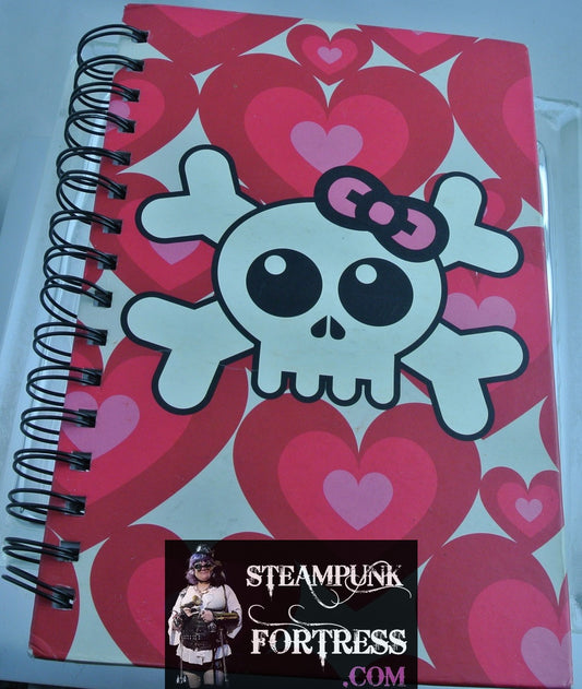 NOTEBOOK SPIRAL HARDCOVER PINK HEARTS SKULL BOW 180 LINED PAGES TOTAL JOURNAL DIARY